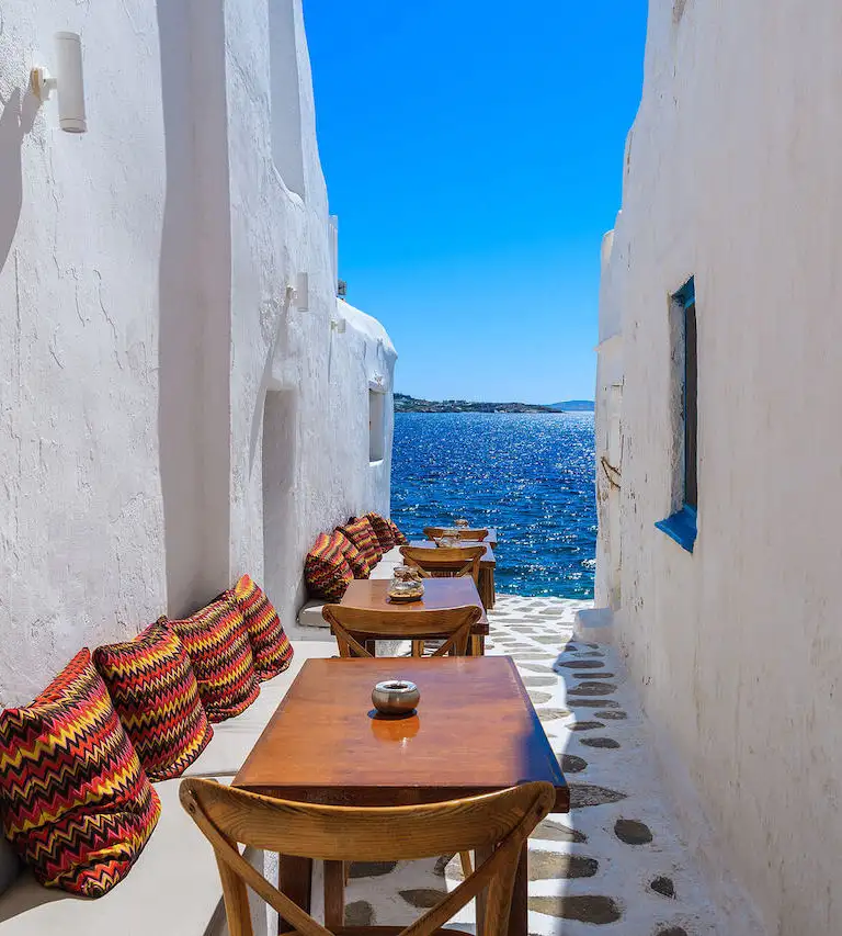 iconic cafe Chora mykonos holidays